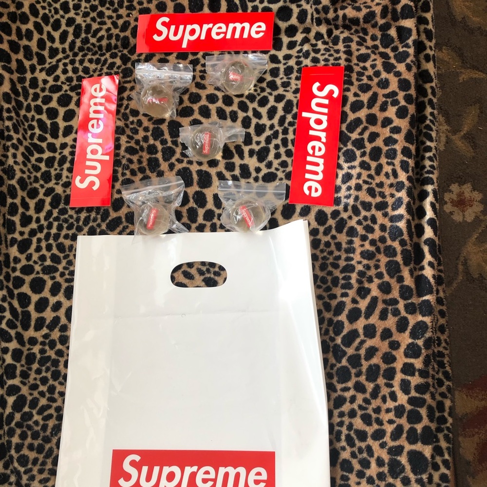 FW18 Supreme balls, bogo stickers, and bag